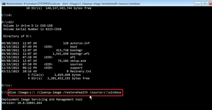 type dism command in cmd