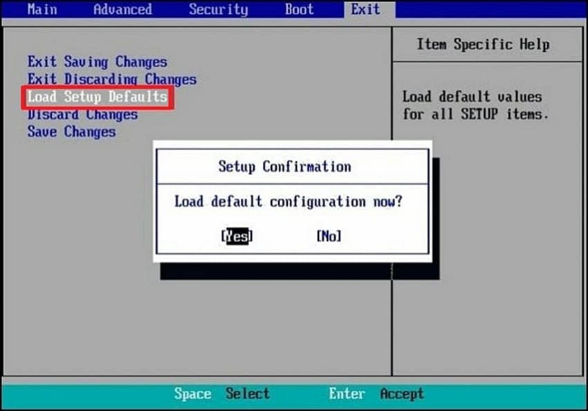 reset uefi settings to default