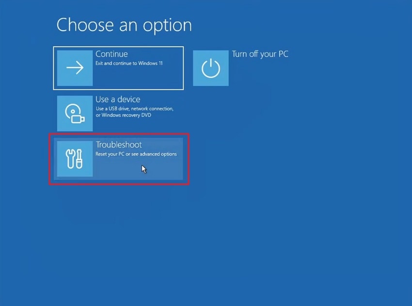 open troubleshoot in recovery mode