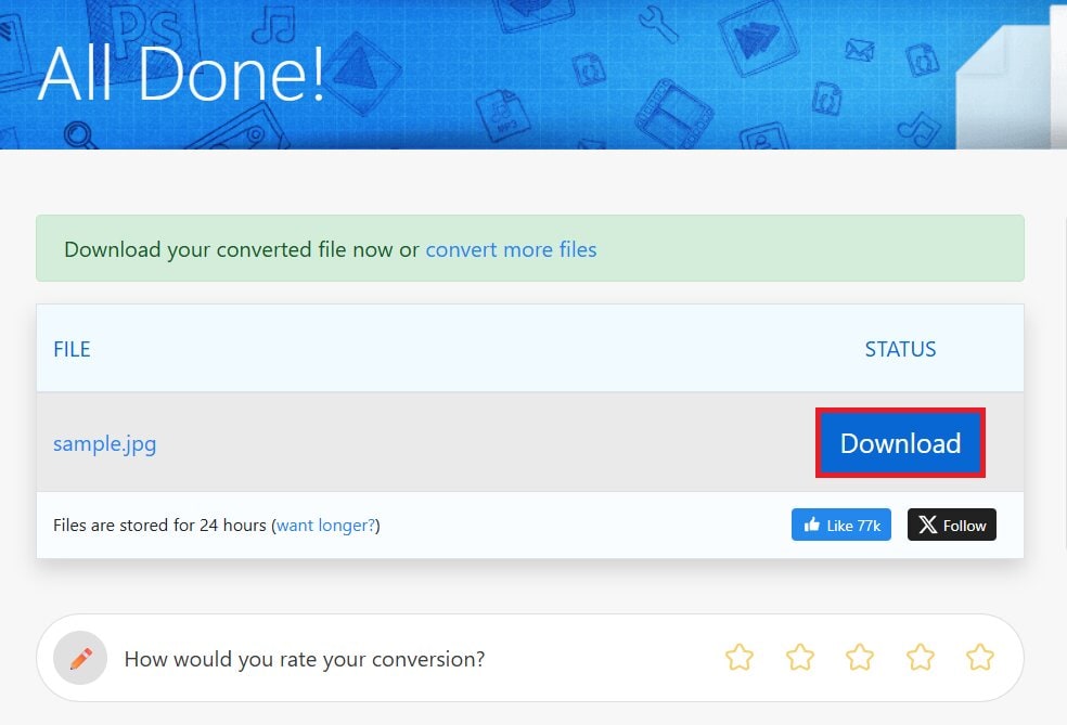 download converted jpg files