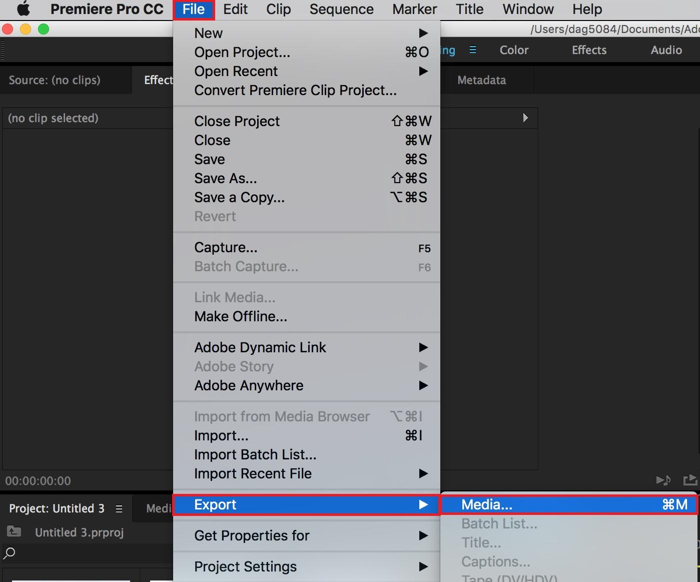 open the export settings