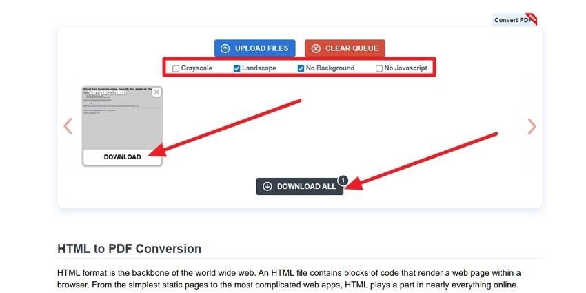 download the converted html into pdf