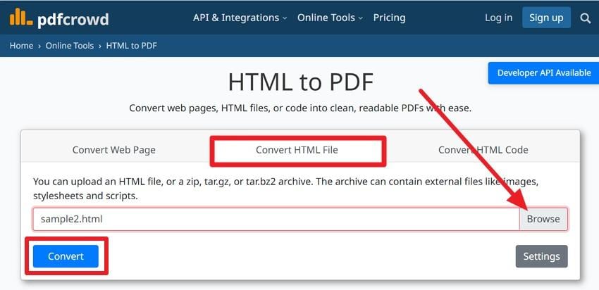 browse file and press convert button