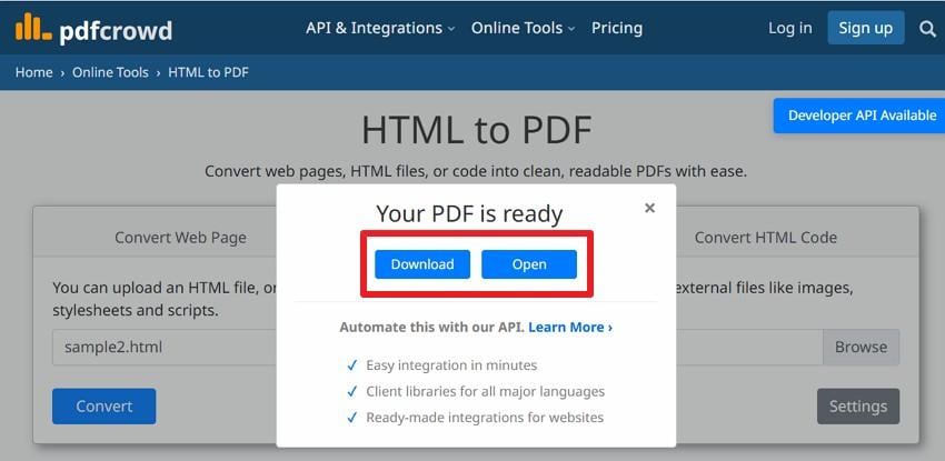 pick download or open options