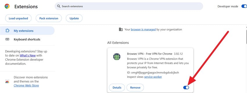disable the extension on pc