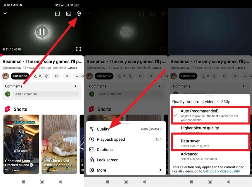 choose to adjust quality on youtube
