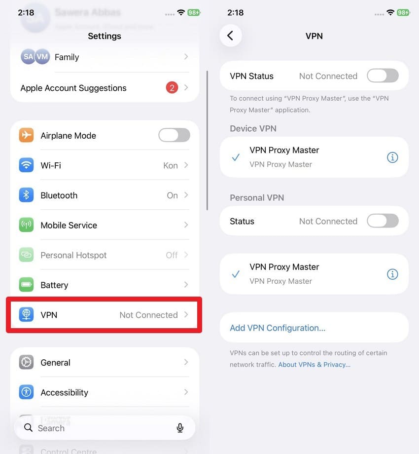 turn off vpn on iphone