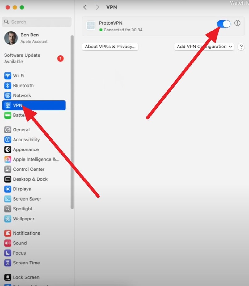 disable the vpn on mac