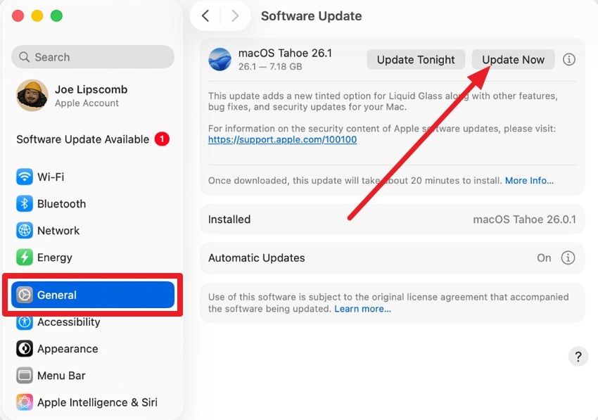 choose update now on mac