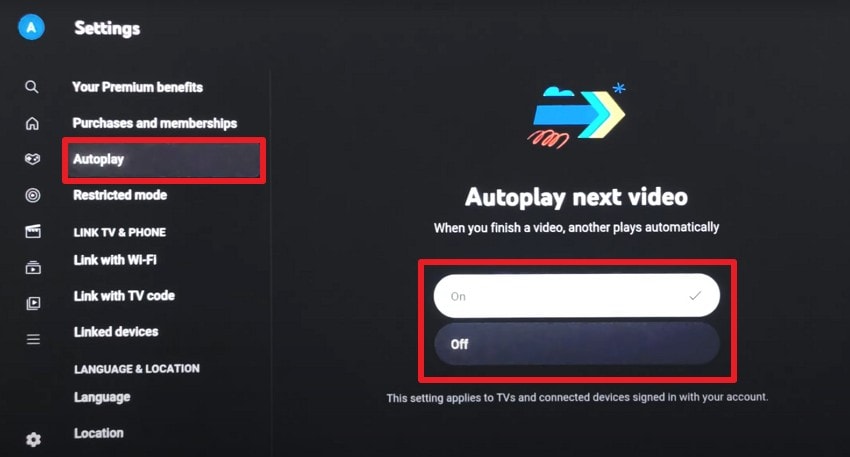 pick between on and off option