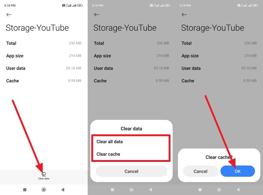 clear the cache on android