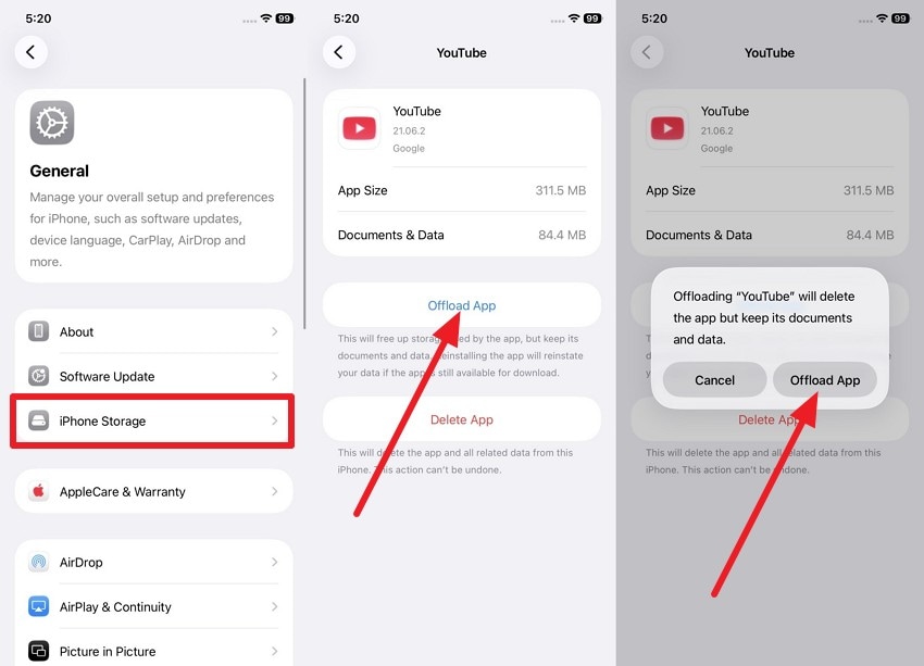 choose app and offload app option