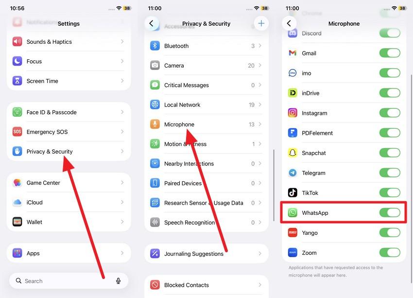 enable microphone option for whatsapp