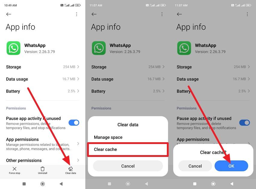 clear the whatsapp cache on android