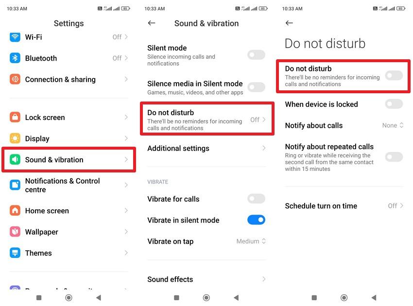 toggle off do no disturb