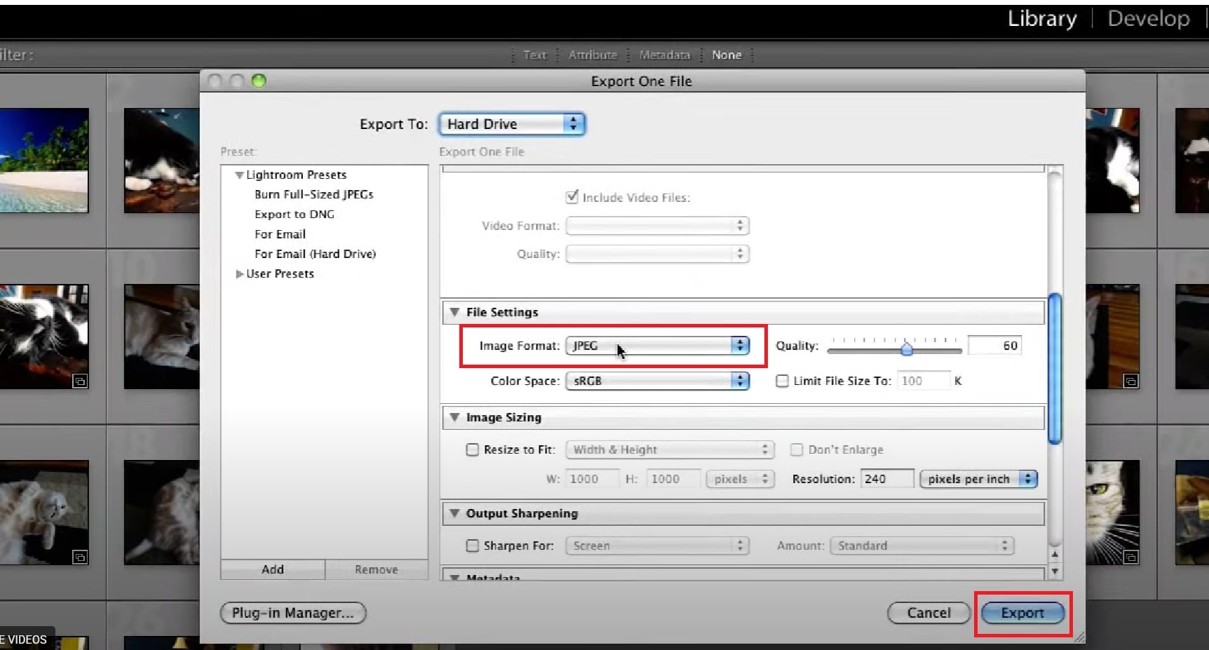 save as jpg using lightroom