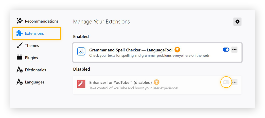 disable extensions temporarily