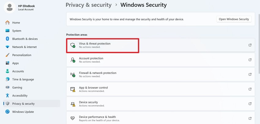 choose virus and threat protection