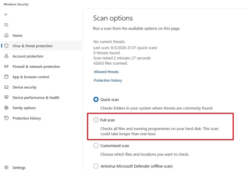 select the full scan option
