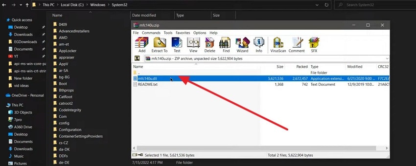 drop the extracted file
