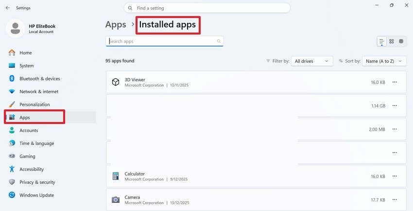 navigate to installed apps option