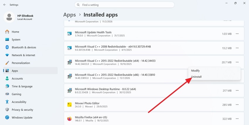 uninstall microsoft visual c++