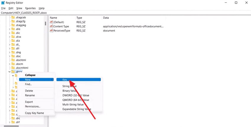 create new key in registry