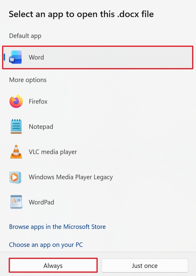 select word as always