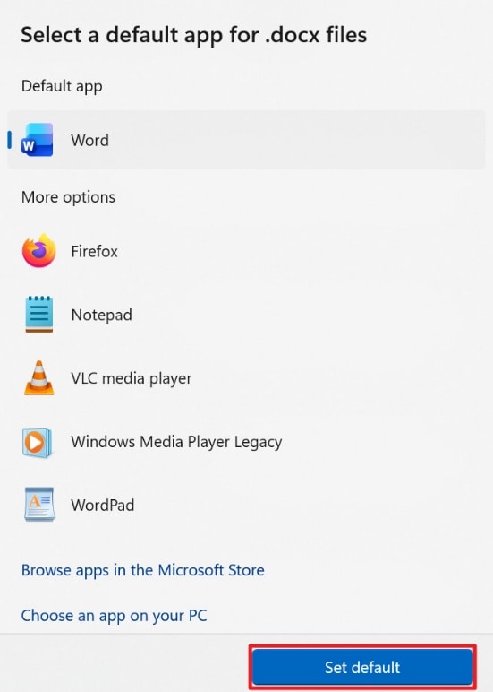 set word as default app