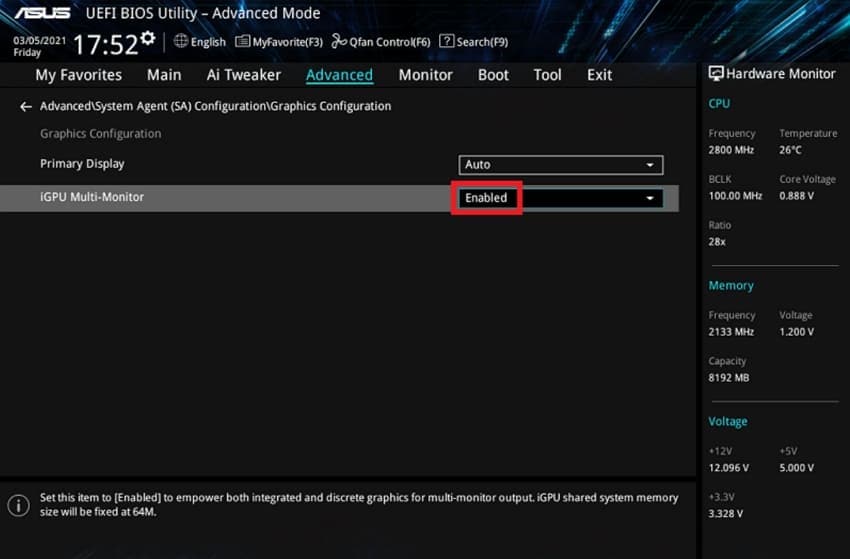 enable igpu multi-monitor in graphics bios