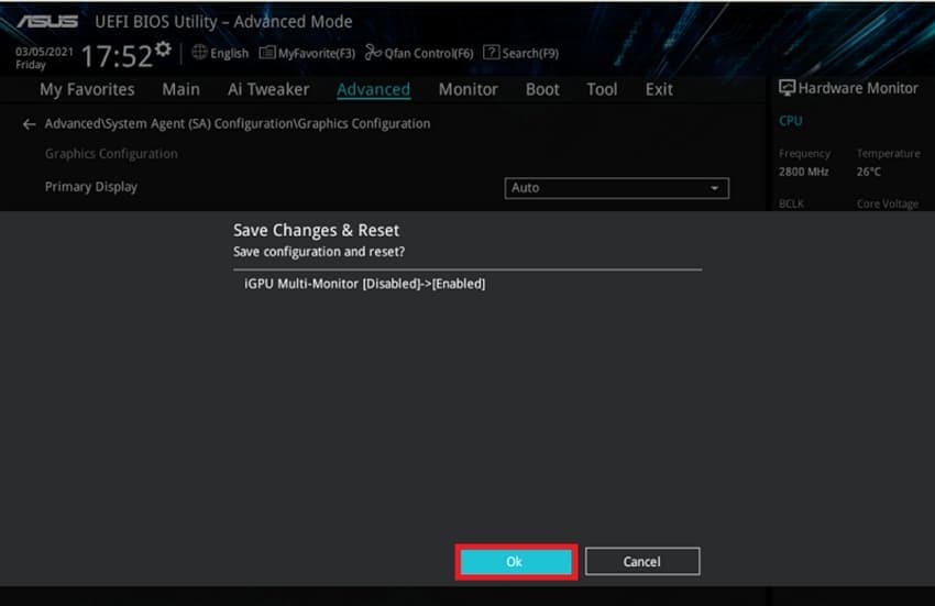press ok to save changes and reset
