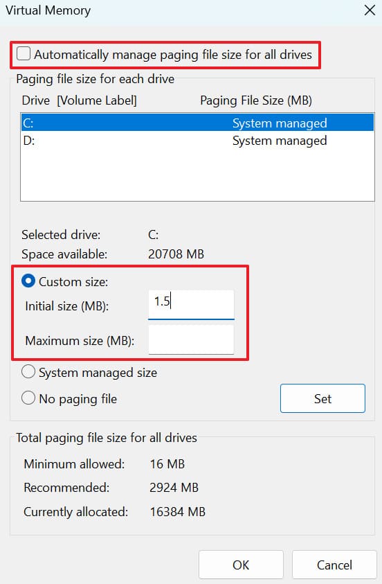 increase virtual memory size