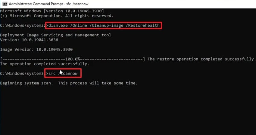 perform sfc and dism scan