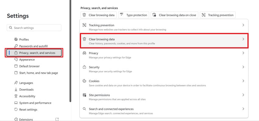 clear edge browsing data