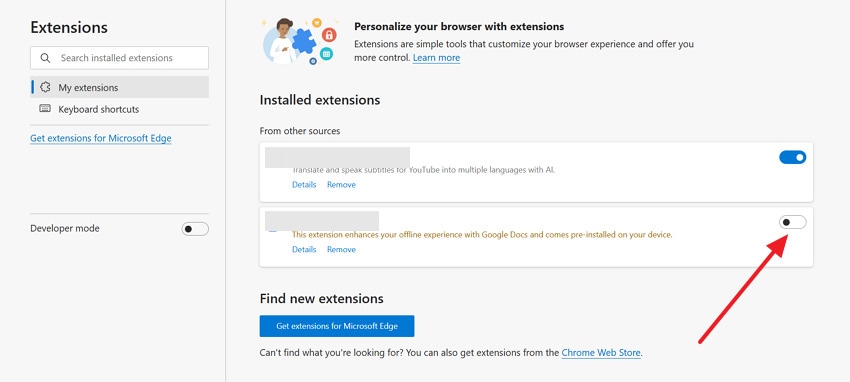disable unnecessary extensions
