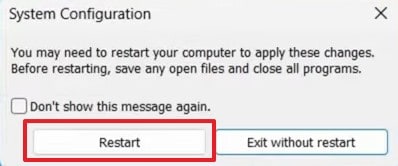choose restart on system confi
