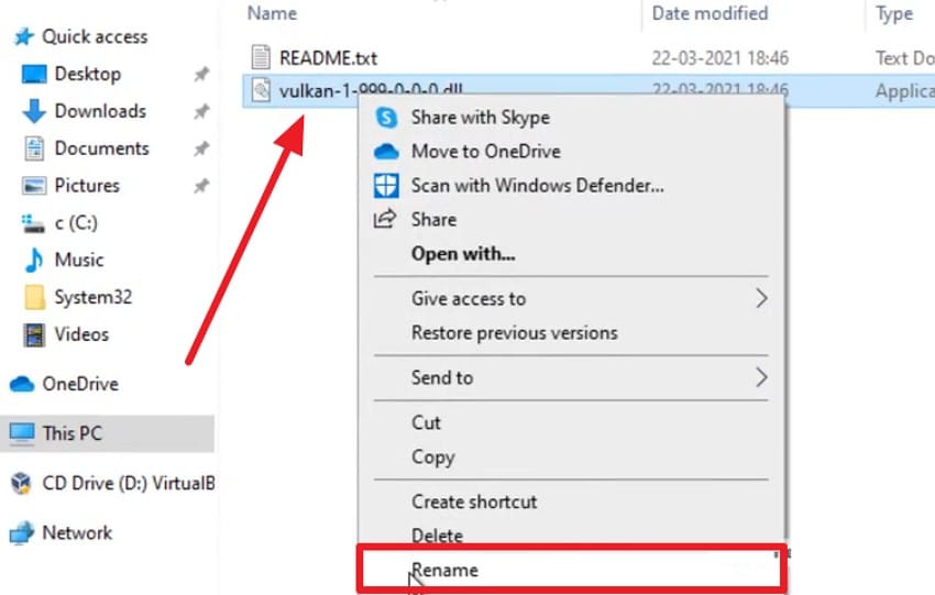 choose rename on vulkan file