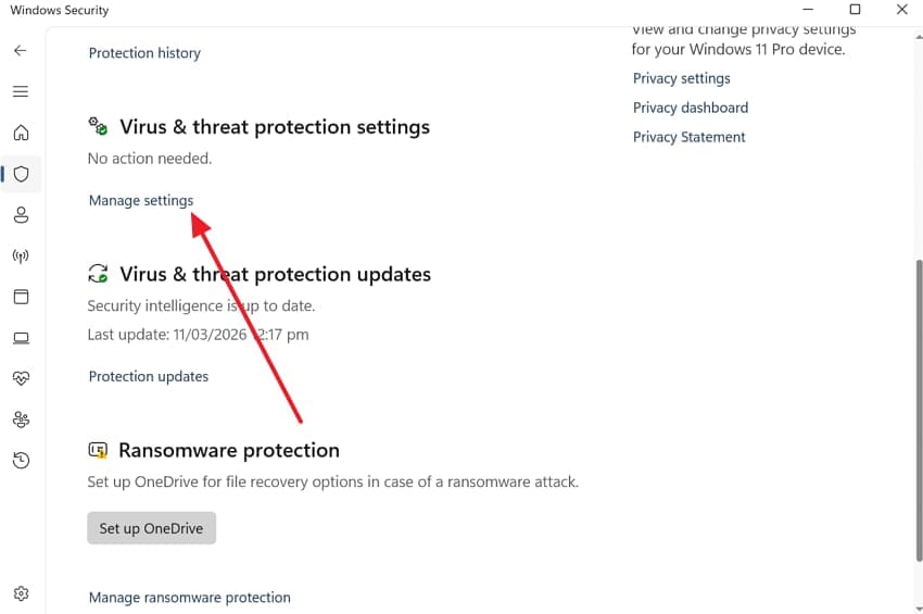 open manage settings