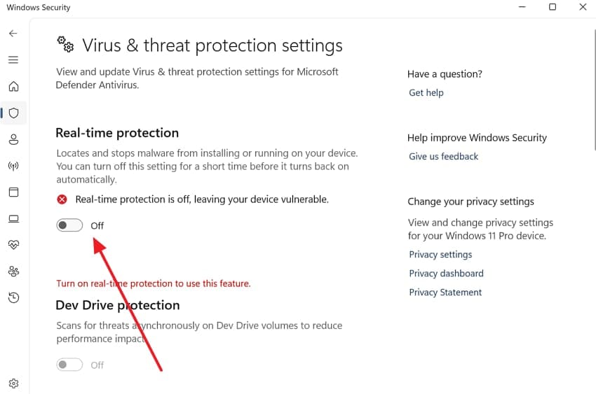 disable realtime protection