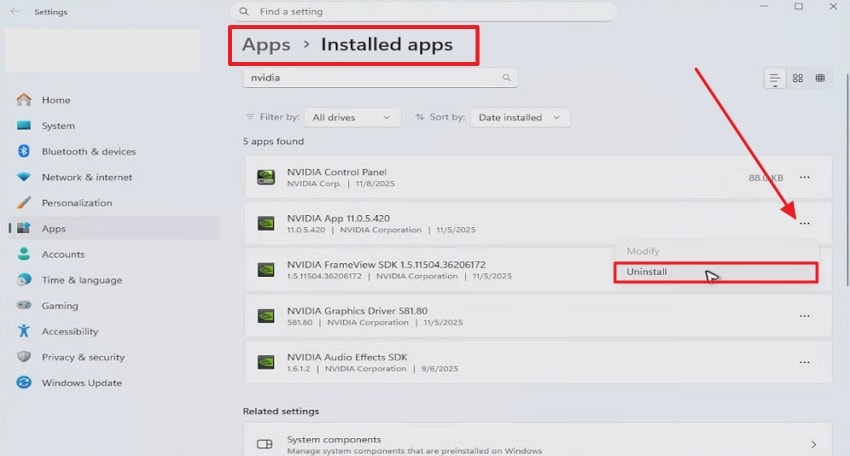 uninstall nvidia app