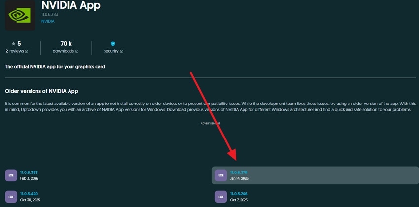 download older version of nvidia app