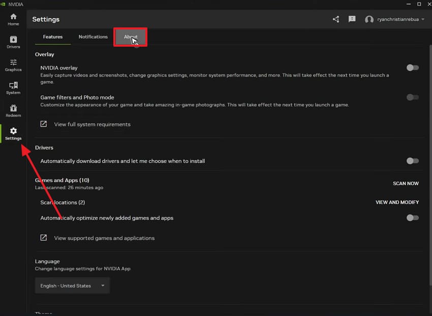 access nvidia app settings