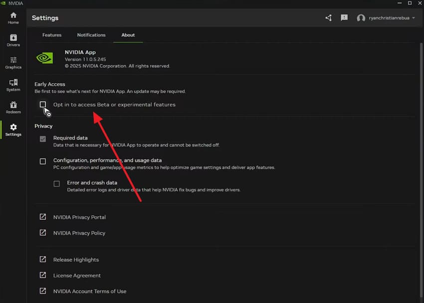 disable nvidia beta feature