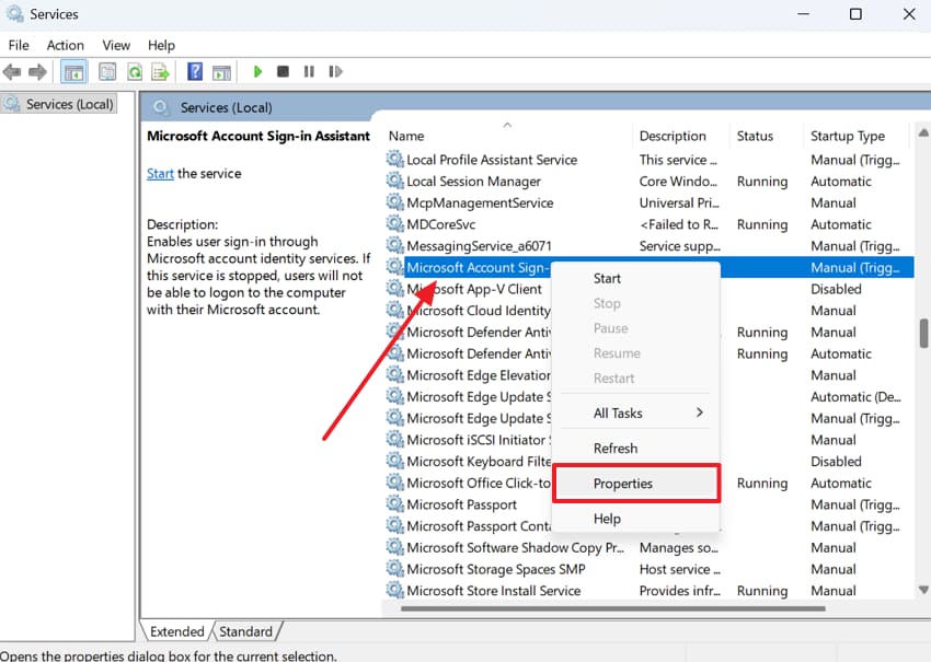 access microsoft account properties