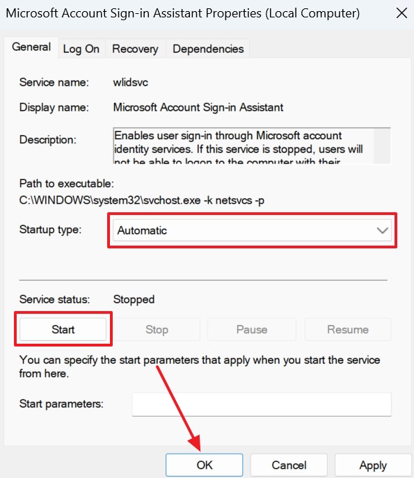 start microsoft as automatic