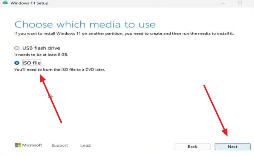 choose iso as a file