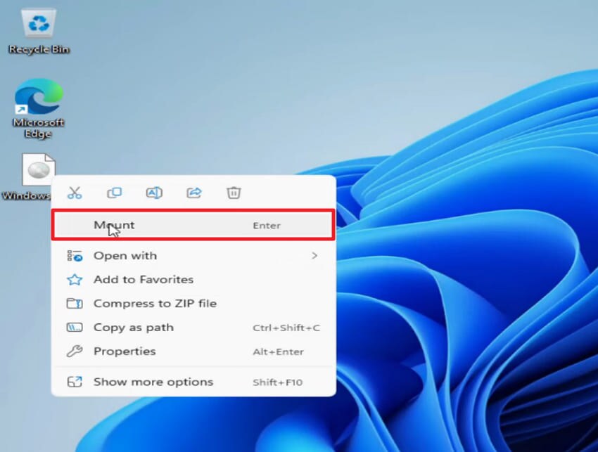 choose iso file as mount