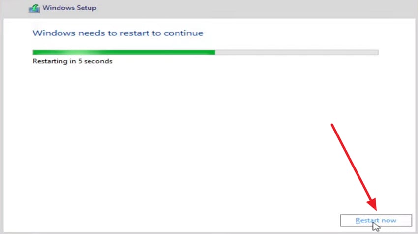 choose restart now on windows