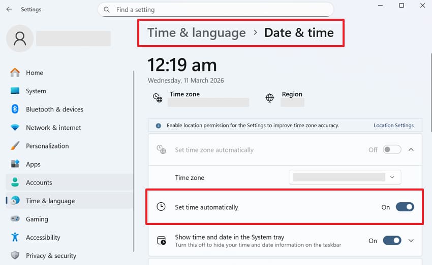 set time automatically