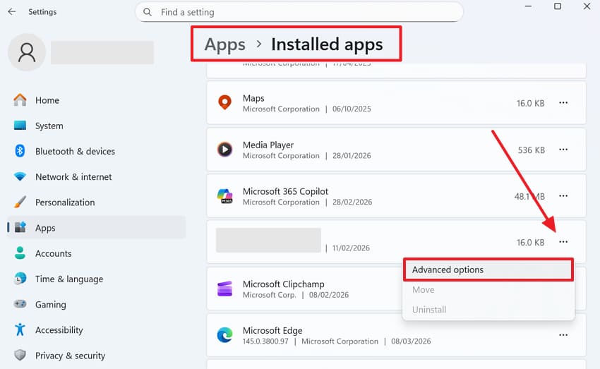 access program advanced options